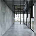 Modern Minimalist Corridor With Concrete Walls Glass Doors And Long Ceiling Grille