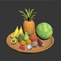 Colorful Assorted Fresh Fruits Platter With Pineapple Watermelon Banana Avocado And Pear