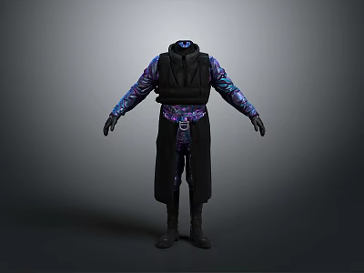 Casual Daily Wear Black Purple Long Sleeve Robe With Belted Design Comfortable Fabric 3d model