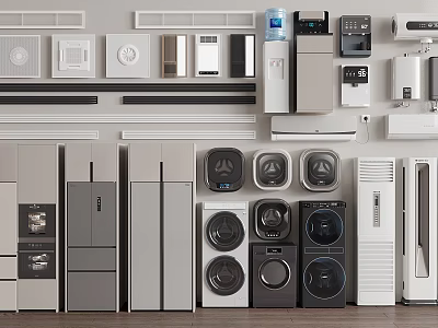 Modern Refrigerators And Freezers Various Models With Sleek Design In Home Appliance Showroom 3d model