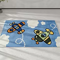 Cartoon Kids Square Carpet With Airplane And Cloud Patterns On Blue Background 3d model