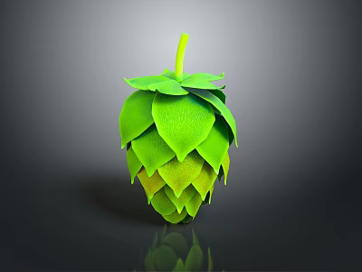 Green Hop Plant With Layered Leaves And Top Stem On Gray Background With Reflection 3d model