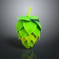 Green Hop Plant With Layered Leaves And Top Stem On Gray Background With Reflection