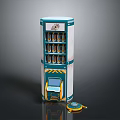 Teal And White Vertical Vending Machine With Multiple Shelves Digital Screen And Warning Strips