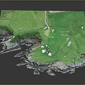 3D Terrain Model of Scenic Green Mountainous Island with Coastal Landscape