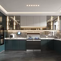 Modern Open Kitchen Interior With Island Counter Cabinets And Appliances 3d model