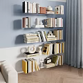 Modern Bookshelf With Metal Frame Multiple Layers Books And Decorative Items In Living Room