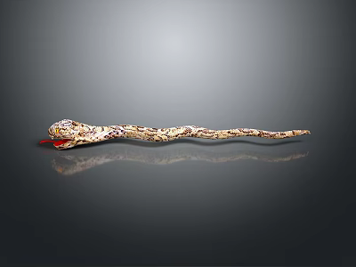 Golden Patterned Snake With Red Tongue On Dark Background Showing Slender Body Reflection 3d model