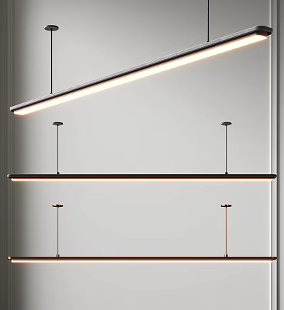 Modern Minimalist Linear Pendant Lights With Sleek Metal Frame Hanging From Ceiling 3d model