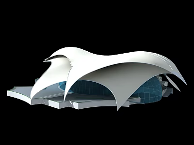 Modern Architectural Design Featuring Curved White Roof And Glass Structure Elements 3d model