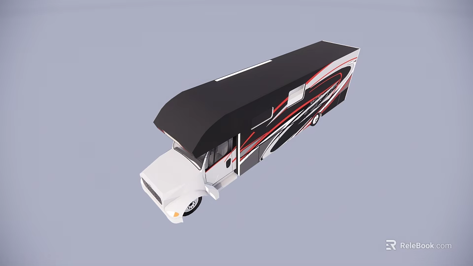 Modern RV Exterior Design With White Body Black Roof And Red Stripes 3d model 