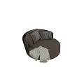 Elegant Dark Brown Rattan Sofa Stool With Round Design And Decorative Pillows