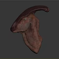 Mythical Reptile 3D Model Head With Reddish Purple Curved Horns Scaly Skin And Green Eyes