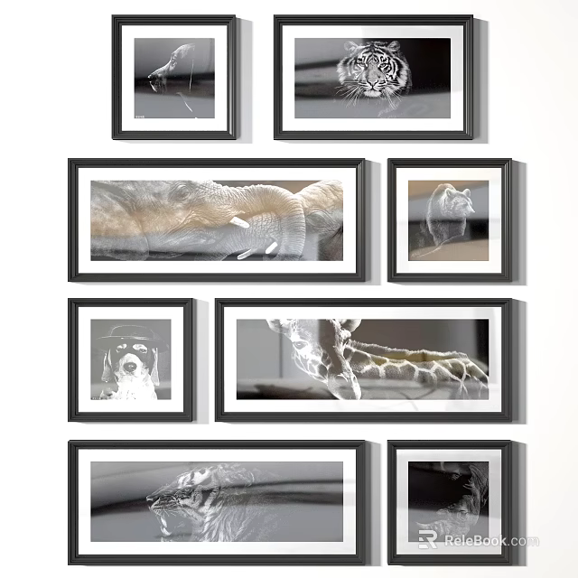 Black Framed Animal Paintings With Various Animals For Modern Wall Decor 3d model 