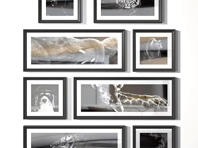 Black Framed Animal Paintings With Various Animals For Modern Wall Decor 3d model