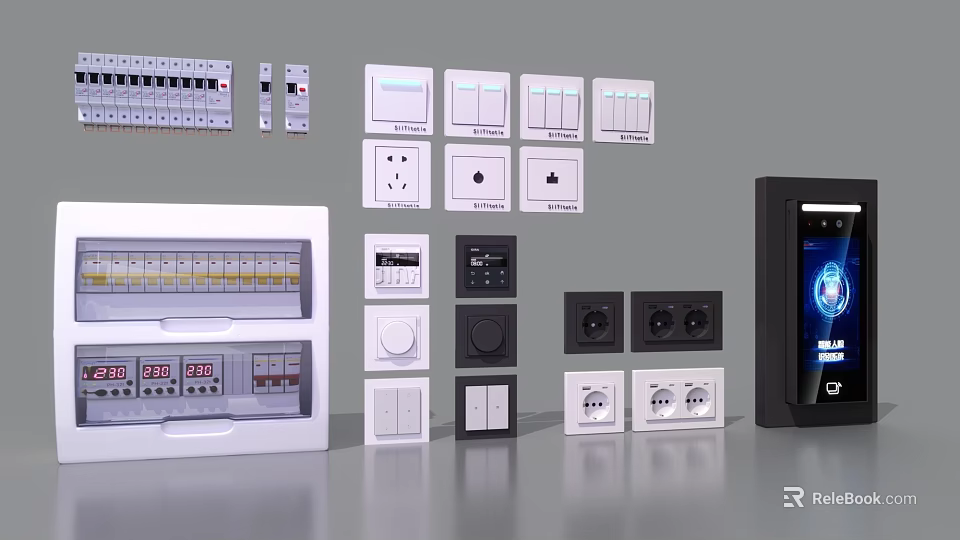 Modern Switch Panels With Various Designs Smart Sockets And Home Electrical Controls 3d model 