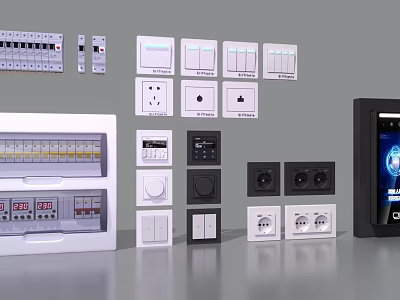 Modern Switch Panels With Various Designs Smart Sockets And Home Electrical Controls 3d model