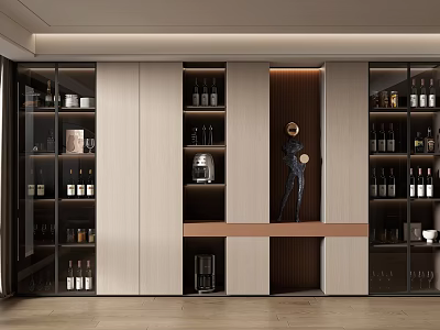 Modern Wine Cabinet Interior Design With Glass Doors And Wine Bottle Display Items 3d model