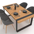 Modern Dining Table Set With Wooden Tabletop Black Metal Frame And Four Black Chairs