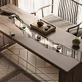 Wooden Tea Table With Flowing Water Pattern And Matching Chair For Tea Set
