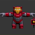 Red and Silver Armored Superhero Character With Open Arms And Red Box Containing Golden Sphere