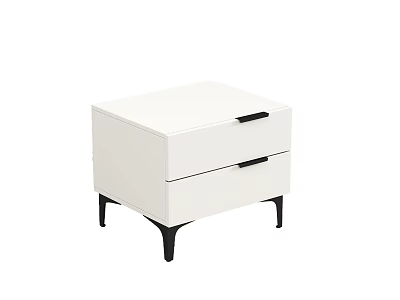 Modern Bedside Table With White Finish Two Drawers And Black Legs 3d model