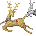 Golden Glitter Reindeer Hanging Decoration With Colorful Scarf And 3D Wireframe Design