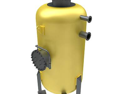 Yellow Industrial Tank Equipment With Black Top Side Pipes Bottom Brackets And Gear Mechanism 3d model