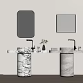 Modern Double Marble Vanity Sink with Two Mirrors and Decorative Vase 3d model
