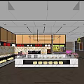 Modern Restaurant Interior With Open Kitchen Marble Countertop And Wooden Cabinets