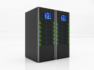 Public Facility Server Racks Double Units With Black Casing Digital Screens Green Indicators 3d model
