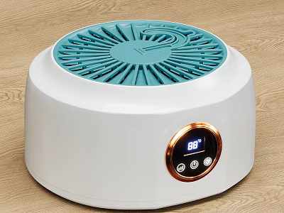 White Round Washing Machine With Blue Grille And Digital Display On Wooden Floor 3d model