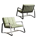 Light Green Cushioned Leisure Chair With Metal Frame And Striped Backrest Modern Design