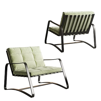 Light Green Cushioned Leisure Chair With Metal Frame And Striped Backrest Modern Design 3d model