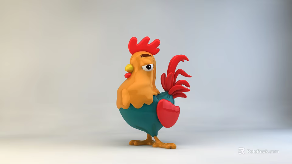 Cute Colorful Rooster Stuffed Toy with Red Comb Orange Neck Blue Body and Red Tail 3d model 