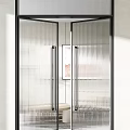 Modern Glass Swing Doors With Black Frames And Vertical Ribbed Design 3d model