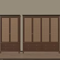 Vintage Solid Wood Wardrobe Sets With Rattan Woven Doors And Spacious Practical Bottom Storage Drawers