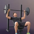 Man Performing Intense Barbell Bench Press Workout On Weight Bench 3d model