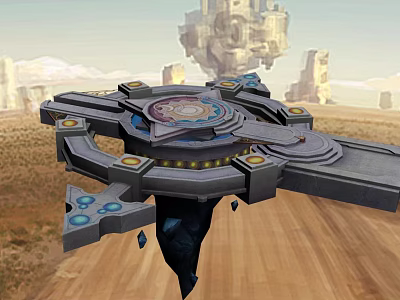 Futuristic Floating Platform With Mechanical Structure And Glowing Elements In Desert Background 3d model