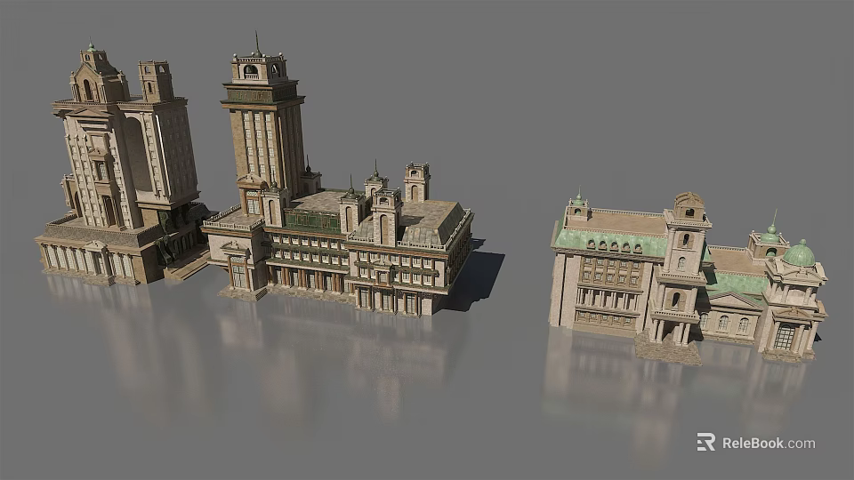 Collection of European style Architecture Models with Classical Towers and Ornate Facades 3d model 