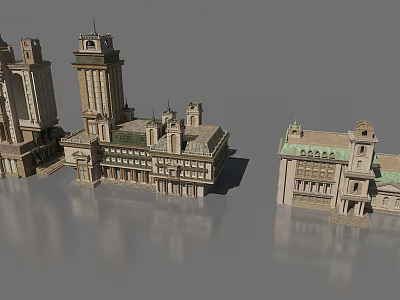 Collection of European style Architecture Models with Classical Towers and Ornate Facades 3d model