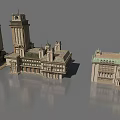 Collection of European style Architecture Models with Classical Towers and Ornate Facades