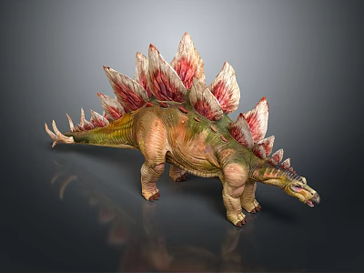 Stegosaurus Dinosaur Display Figure With Red White Plates And Green Brown Body 3d model