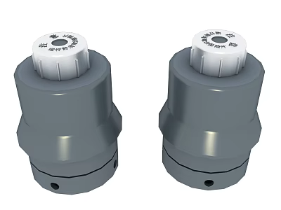 Two Gray Cylindrical Industrial Equipment With Top White Control Knobs And Mounting Holes 3d model
