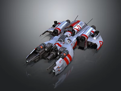 Futuristic Fighter Jet with Sleek Silver Red Aerodynamic Body Multiple Engines Weapon Systems Combat Design 3d model