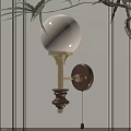 Elegant Brass And Wooden Wall Light With Round Globe Shade And Decorative Base