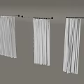 Modern White Curtains With Pleated Design For Rod Mounted Interior Decor 3d model