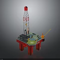 Red Offshore Drilling Platform Structure With Tall Drilling Tower And Deck Crane 3d model