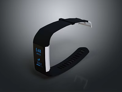 Sleek Black Smart Fitness Tracker With Digital Screen And Health Activity Monitoring 3d model