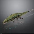 Green Aquatic Creature With Luminous Blue Spots Long Body Fins And Whiskers